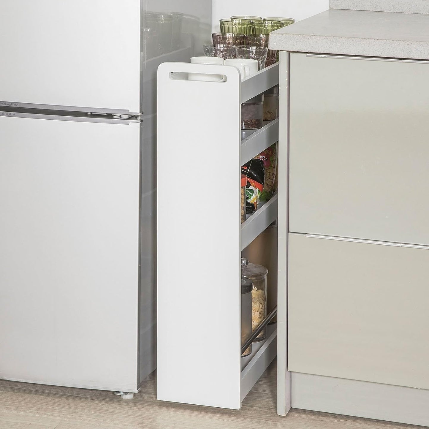 SoBuy Étagère de cuisine 4 niveaux sur roulettes - Max. 20 kg - 60 x 19 x 81 cm - Blanc