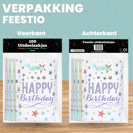 Feestio Sacs à partager 100 pièces - 17 x 25 cm - Sacs à bonbons - Sacs à friandises Fête d'enfants - Sacs à cadeaux - Anniversaire