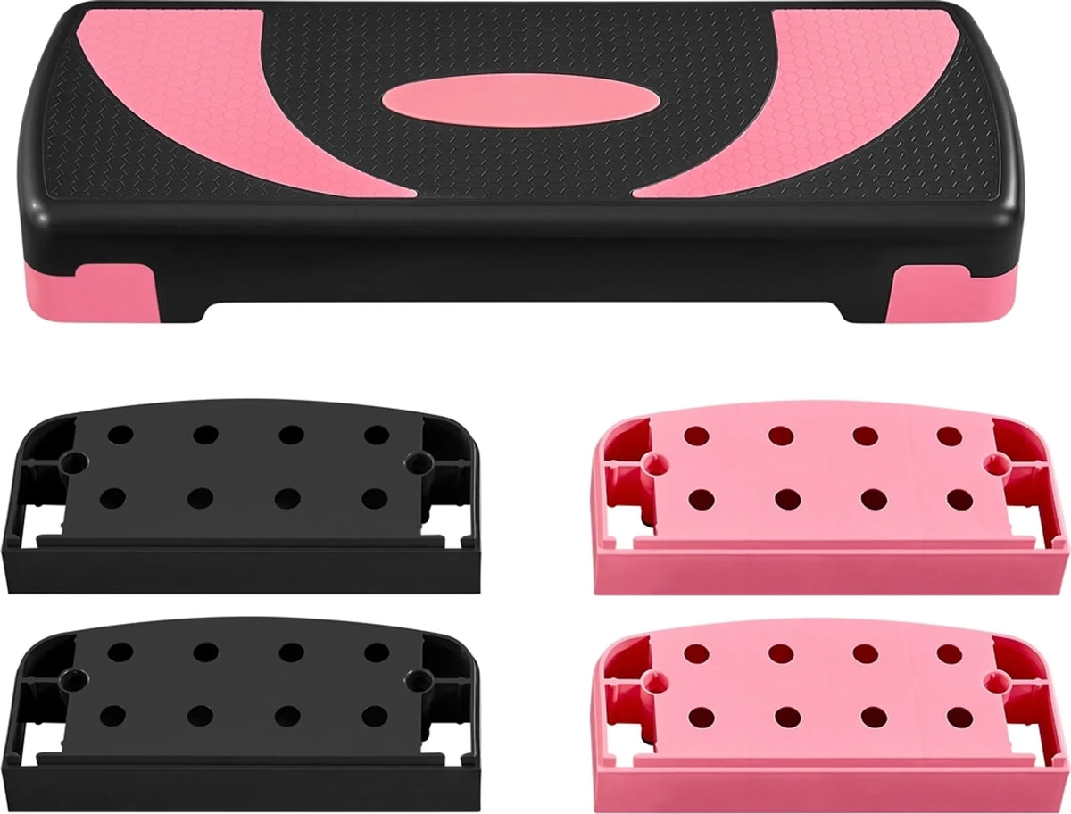Yaheetech Aerobic Stepper Adjustable - 79,5 x 30 x 20 cm - 3 hauteurs réglables, surface antidérapante et pieds de protection en caoutchouc - pour la gym à domicile et l'entraînement physique - plastique noir et rose