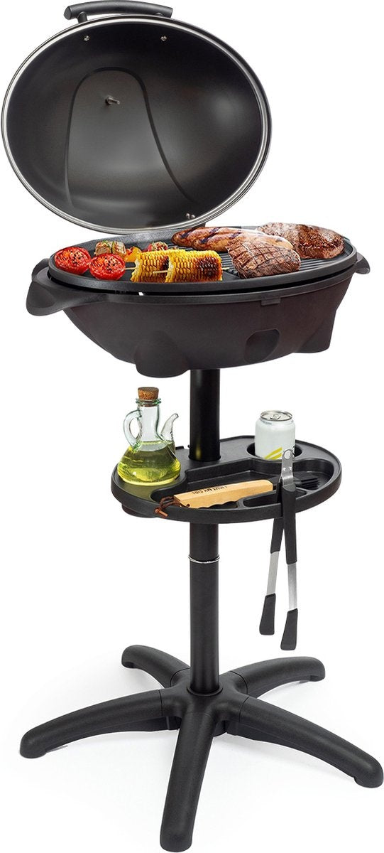 KitchenBrothers Barbecue électrique - avec plaque de cuisson - antiadhésif - étagère/porte-objets inclus - 2400W - Noir