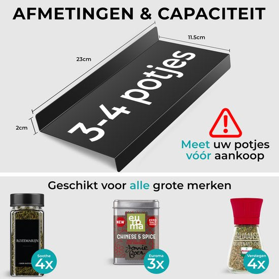 Soothe Spice Rack Drawer for 48 Spice Pots - Pull-out - 12 Set - Spice Organiser - Spice Rack - Acier inoxydable