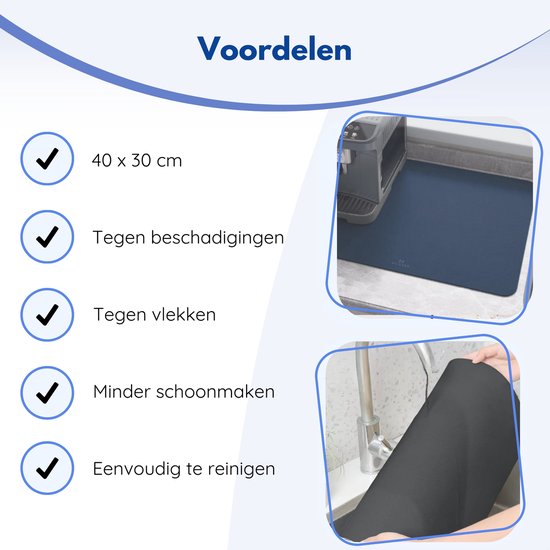 Hilvard - Tapis anti-gouttes - Tapis d'inviolabilité - Tapis à café - 40 x 30cm - Tapis anti-gouttes absorbant - Bleu marine