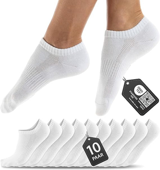 HELDENWERK Premium Trainer Socks - 10 Paires - Chaussettes de sport courtes pour hommes et femmes - Coton peigné, ceinture confortable et sans couture - Anti-Sweat - Black, White, Grey