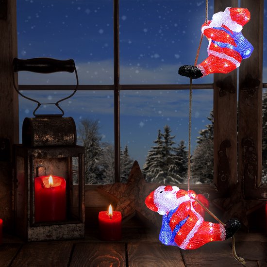 3x Deuba Figurine de Noël Père Noël - LED Acrylique 30cm -Lumière blanche