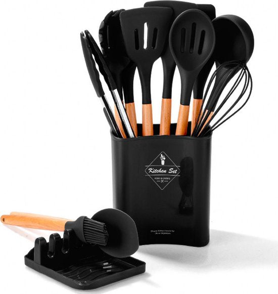 VAIVE Batterie de cuisine 13 pièces avec support - Batterie de cuisine - Fouet - Spatule Silicone