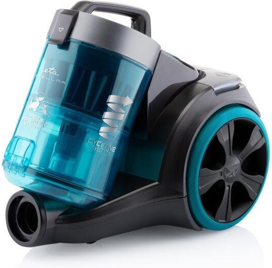 Aspirateur sans sac ETA Stellar avec moteur ECO et accessoires - 1,5 litre - portée 10 mètres - double filtre HEPA 10 et 12 - noir/bleu