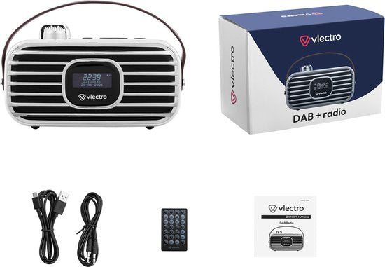 Vlectro Retro Radio DAB+ avec Bluetooth - Design compact - 12 heures d'autonomie - Réveil inclus