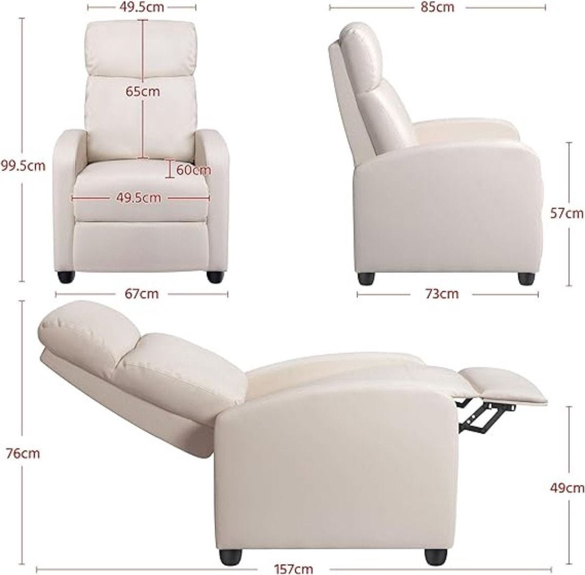 Fauteuil de relaxation Yaheetech - Noir - Cuir PU - Réglable - 120 kg - Avec repose-pieds