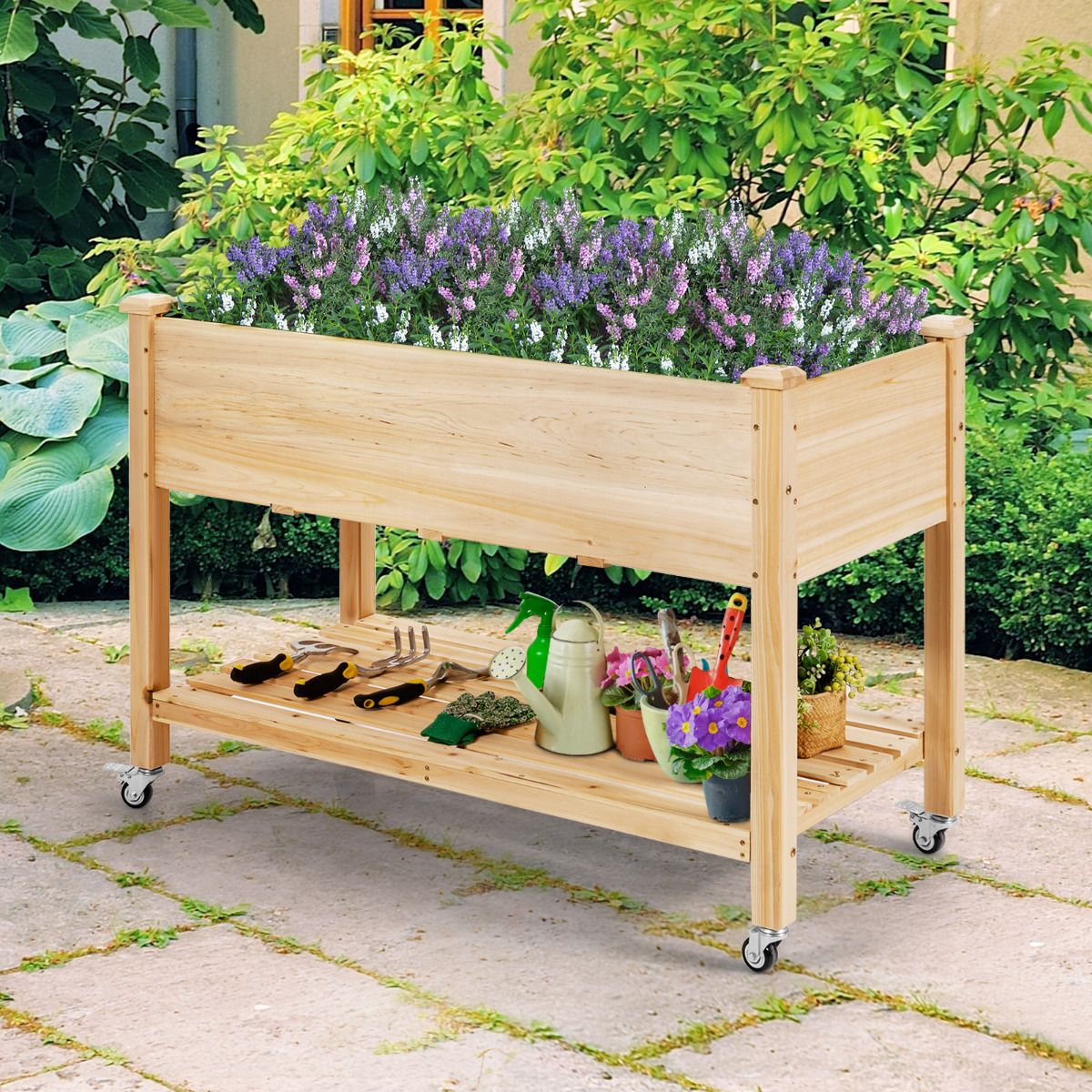 Jardinière surélevée Coast - Roues verrouillables - Avec film de couverture - 120 x 59 x 84 cm - Bois de pin