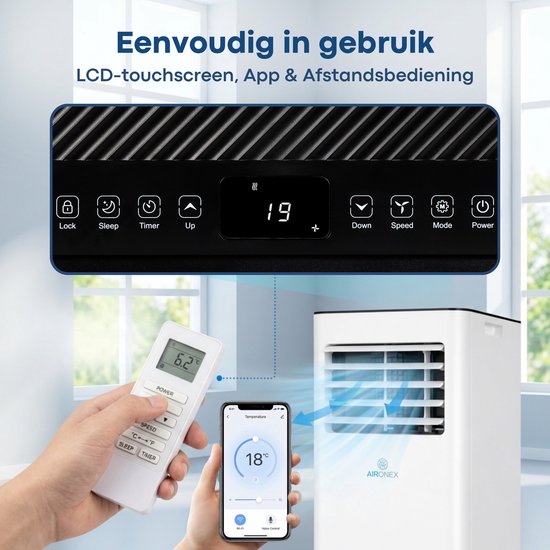 Climatiseur mobile Aironex 7000 BTU – Application et télécommande – Silencieux et compact – Climatiseur mobile avec joint de fenêtre – Climatiseur mobile pour chambre, salon, bureau