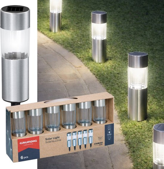 Éclairage de jardin Grundig - Lot de 6 lampes solaires - Lanterne solaire - Spot à piquer pour éclairage de jardin à énergie solaire LED