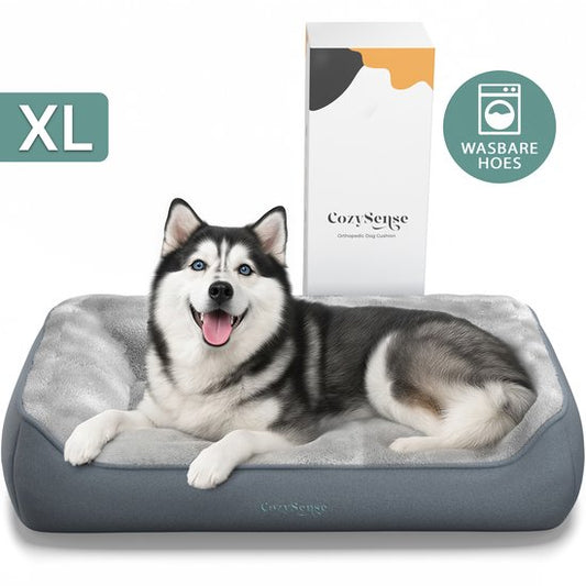 CozySense® Coussin orthopédique pour chien 105x68 cm Taille XL - Imperméable et lavable - Coussin de banc et lit pour chien - Tissu Sherpa ultra doux - Gris & Anthracite