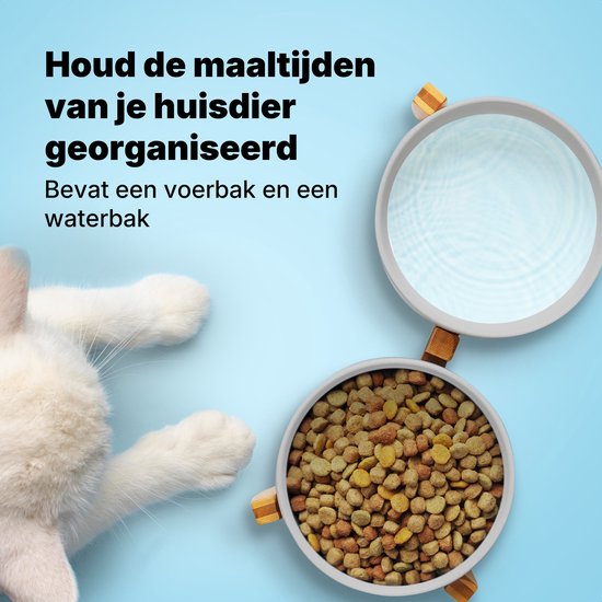 Jake and Jacky Feeding Bowl Dog and Cat Ceramic - Double Feeders with Stand - Drinking bowl - 2x 800 mL - Grey