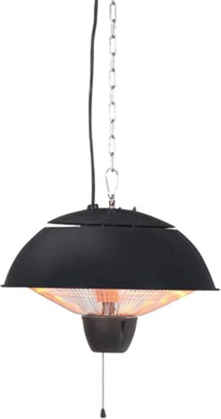 Perel Chauffage de terrasse, 1500 W, halogène, montage au plafond, avec interrupteur à tirette, chaîne, 1 niveau de chaleur, résistant aux éclaboussures, métal, noir