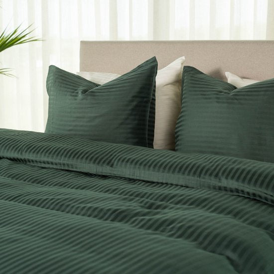 Housse de couette Kayori Elin en satin de coton - 240 x 200-220 cm + 2 taies d'oreiller - Lit double - Vert foncé