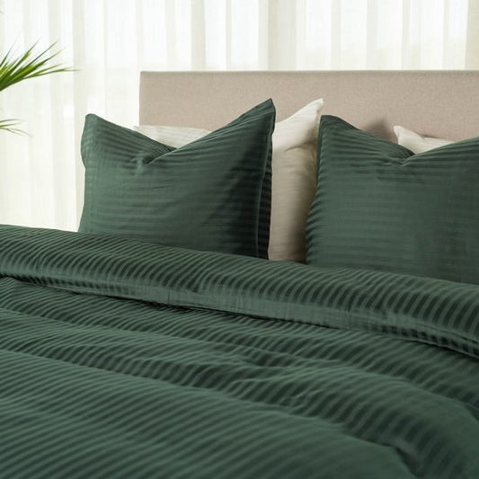 Housse de couette Kayori Elin en satin de coton - 240 x 200-220 cm + 2 taies d'oreiller - Lit double - Vert foncé