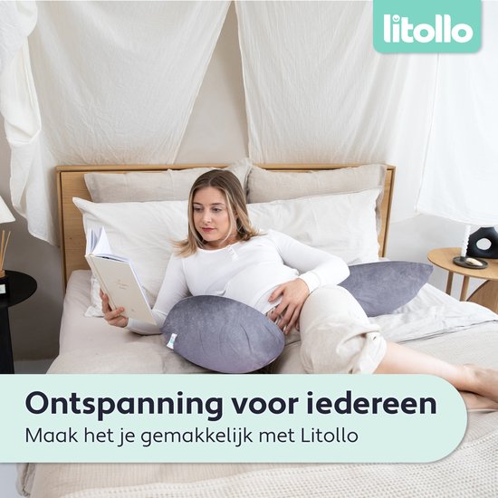 Oreiller de grossesse Litollo® XL - Oreiller d'allaitement - Oreiller de corps - Body pillow - 140 cm - Housse amovible - Gris - Polaire