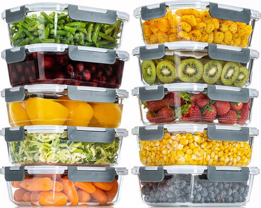 Stosh Meal Prep Trays - Plateaux fraîcheur - Plateaux congélation - Etanches à l'air - 10 pièces - 1L - Sans BPA - Verre