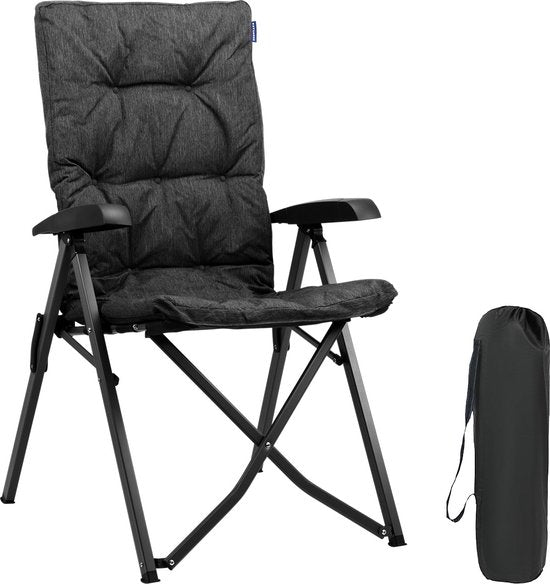 TRVLMORE Chaise de camping - Sac de transport inclus - Chaise pliante confortable - Capacité de charge de 150 kg - Chaise de camping - Rangement - Chaise pliante - Noir