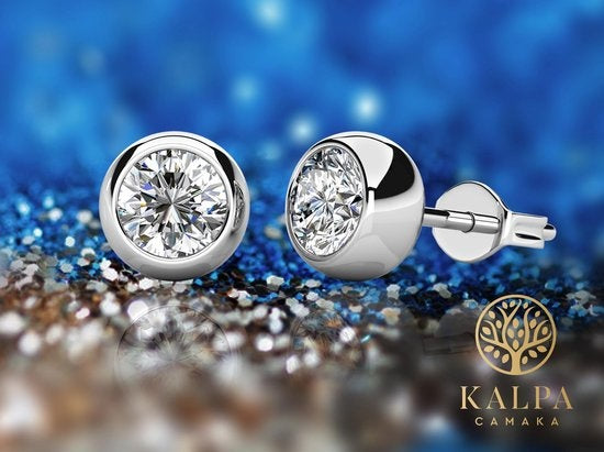 Yolora Boucles d'oreilles pour dames avec cristaux Kalpa Camaka ronds - couleur argent - plaqué or blanc 18K