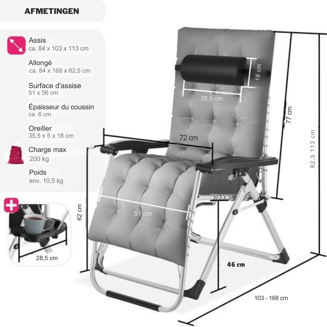 Chaise longue pliante Tectake - chargeable jusqu'à 200 kg - Gris