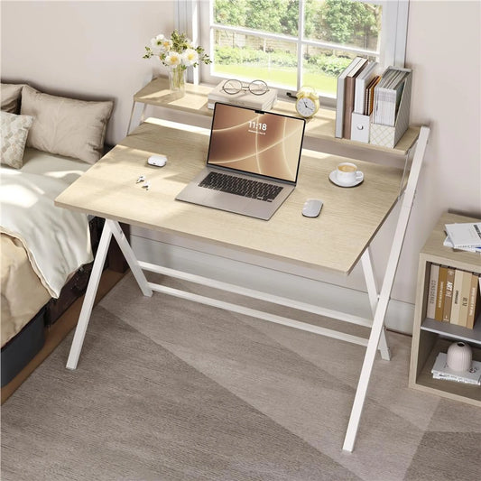 Yaheetech : bureau d'ordinateur pliable avec support d'écran – 106,5 x 60,5 x 90 cm – bois clair