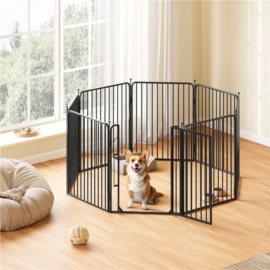 Yaheetech Enclos pour chiots et chiens, 8 panneaux - Noir - 80 cm de hauteur - Pliable, avec porte et verrou de sécurité
