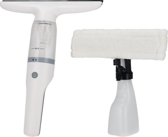 BREND BR-2218 Essuie-vitre électrique et flacon pulvérisateur - Lave-vitre avec système d'aspiration pour éviter les fuites - Avec chiffon de nettoyage supplémentaire - Câble de chargement USB-C - Blanc