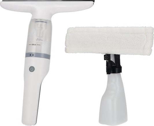 BREND BR-2218 Essuie-vitre électrique et flacon pulvérisateur - Lave-vitre avec système d'aspiration pour éviter les fuites - Avec chiffon de nettoyage supplémentaire - Câble de chargement USB-C - Blanc