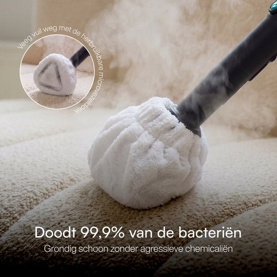 Nettoyeur vapeur Samako Halo 1500 W - Nettoyeur de sol avec réglage de la puissance de vapeur - 15 accessoires - 40 min d'autonomie - Nettoyeur de joints pour salle de bains et cuisine - Bleu