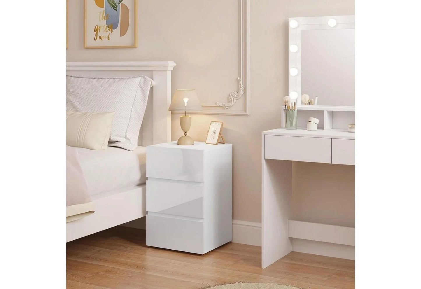 Table de chevet EUGAD blanche à 3 tiroirs - 35 x 40 x 60,5 cm