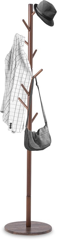 Bayt Porte-manteau - Porte-manteau sur pied - Porte-manteau en bois - Porte-manteau - 8 crochets - 175 cm - Marron