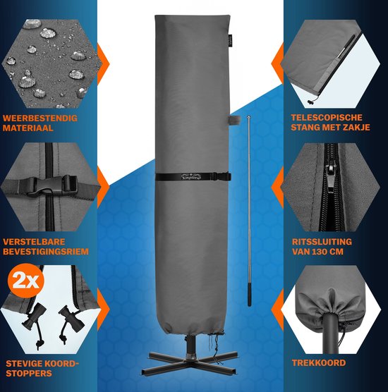 Kingsleeve Housse de parasol jusqu'à Ø350cm - Résistant aux intempéries Robuste - Gris