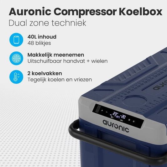 Auronic Compressor Coolbox Electric 12V et 230V - Congélation et réfrigération - Coolbox - 40L - Frigobox - Bleu