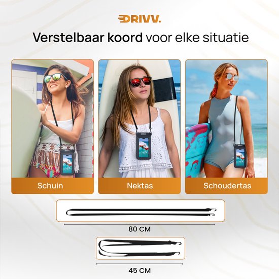 Drivv. Étui de protection étanche de luxe pour téléphone – Flottant – Double fermeture à clip – Éponge supplémentaire – Téléphones jusqu'à 6,8 pouces – Étui de protection sous-marin pour téléphone – Noir