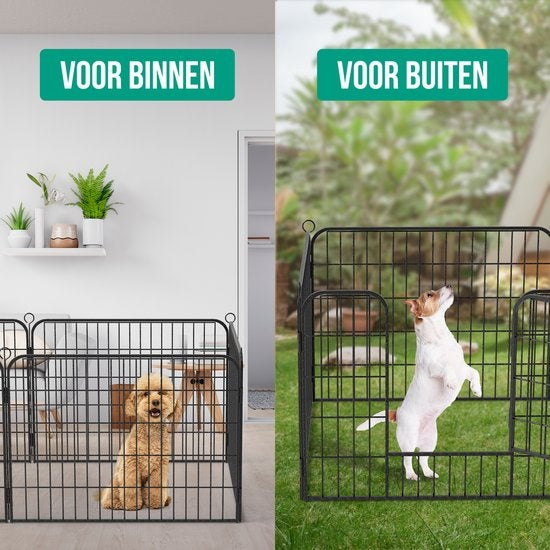 Avalo Puppy Run Ø210cm Pliable Noir - 8 panneaux 80x60cm - Parc à animaux / Parc à lapins / Parc à chiens