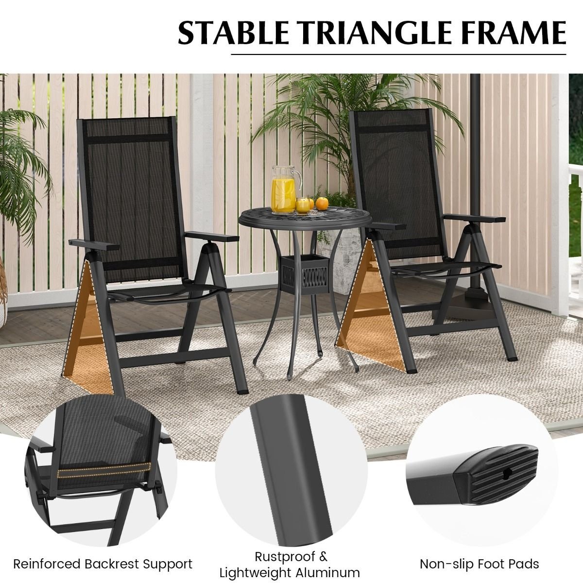 Coast Terrace Chair - Réglable - Noir - 72.5x58x107cm