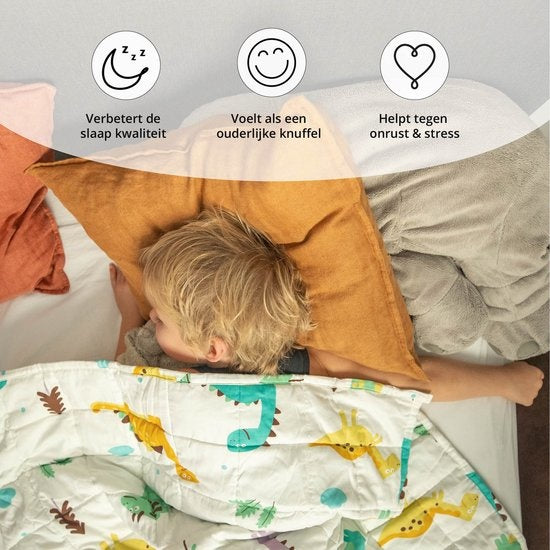 Ella® Couverture lestée Enfant 2.4kg - 90 x 120cm - Couverture lourde - OEKO-TEX Coton - Dino