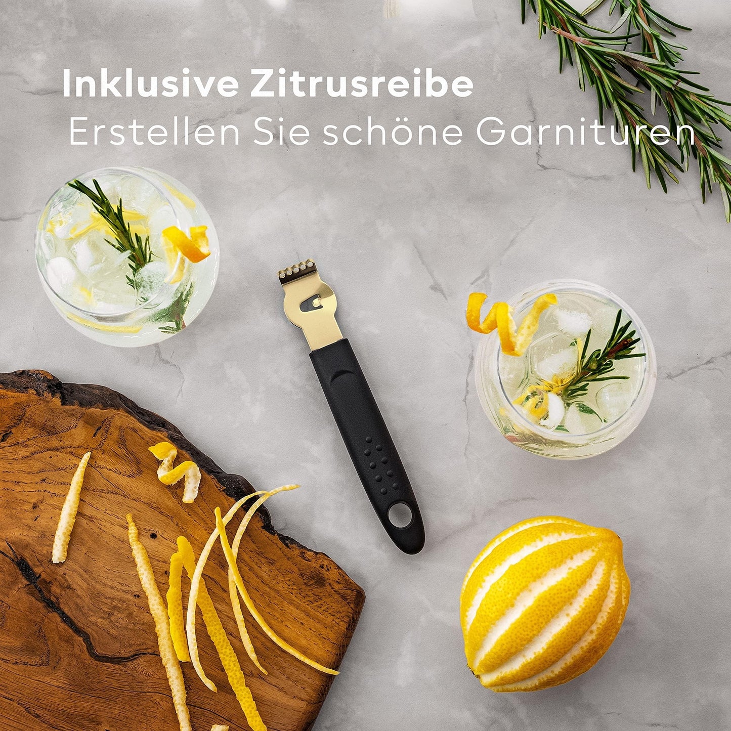 Set à cocktails BarDeluxe® - Set de barman 12 pièces avec shaker en acier inoxydable de 750 ml - doré - livret de recettes et pochette de rangement inclus
