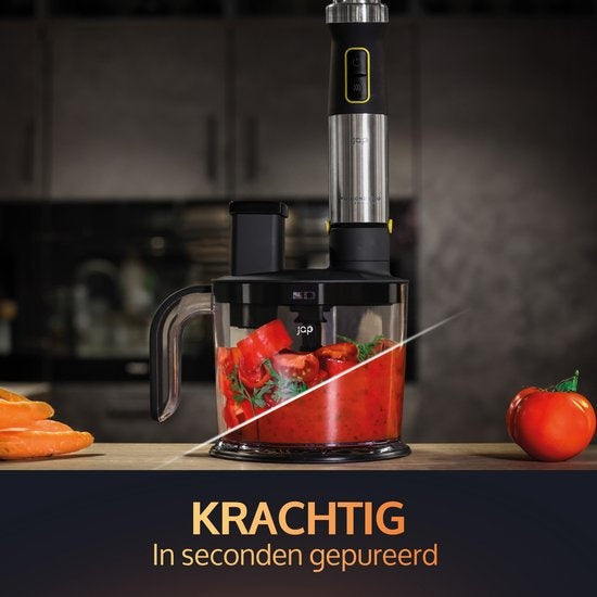 JAP Appliances ForceBlend F3 - 7in1 Hand blender set (1500W) - Comprend un robot culinaire, une tasse à mesurer, un éminceur en spirale, un fouet et un batteur - Pour la soupe, la viande, les smoothies et les collations pour bébés - Black/RVS