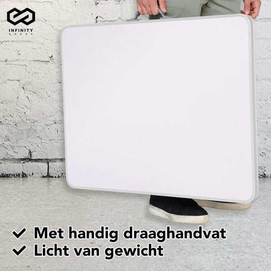 Infinity Goods Table de camping - Pliante - Table de jardin - 80x60x70 cm - Extérieur/intérieur - Poignée de transport - Compacte - Aluminium - Blanc