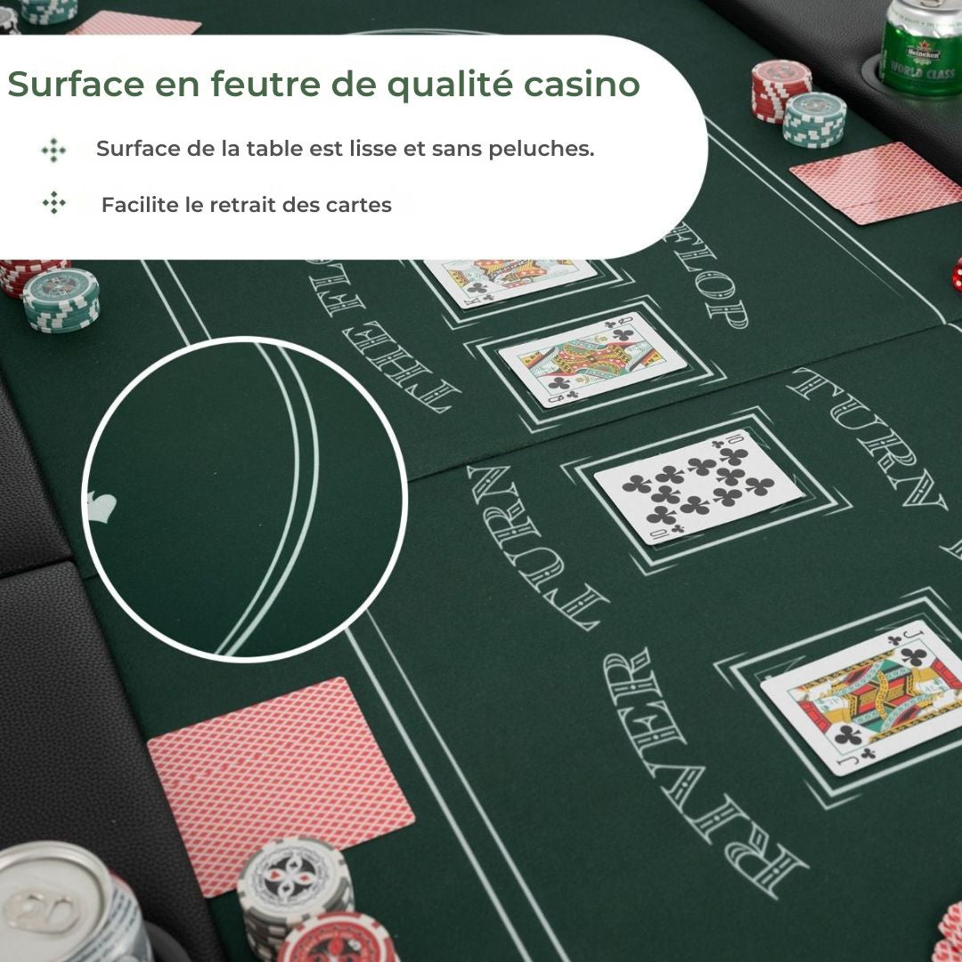 Table de poker pliable COAST- 182x82x75 cm - Pour 8 joueurs - Noir/Vert