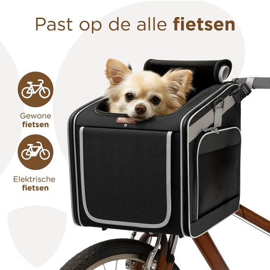 Trevopet® Panier à vélo pour chien - Panier à vélo 4 en 1 pour chien, sac de transport, sac à dos et siège auto - Convient aux vélos électriques - Pour les chiens jusqu'à 8 kg - Noir