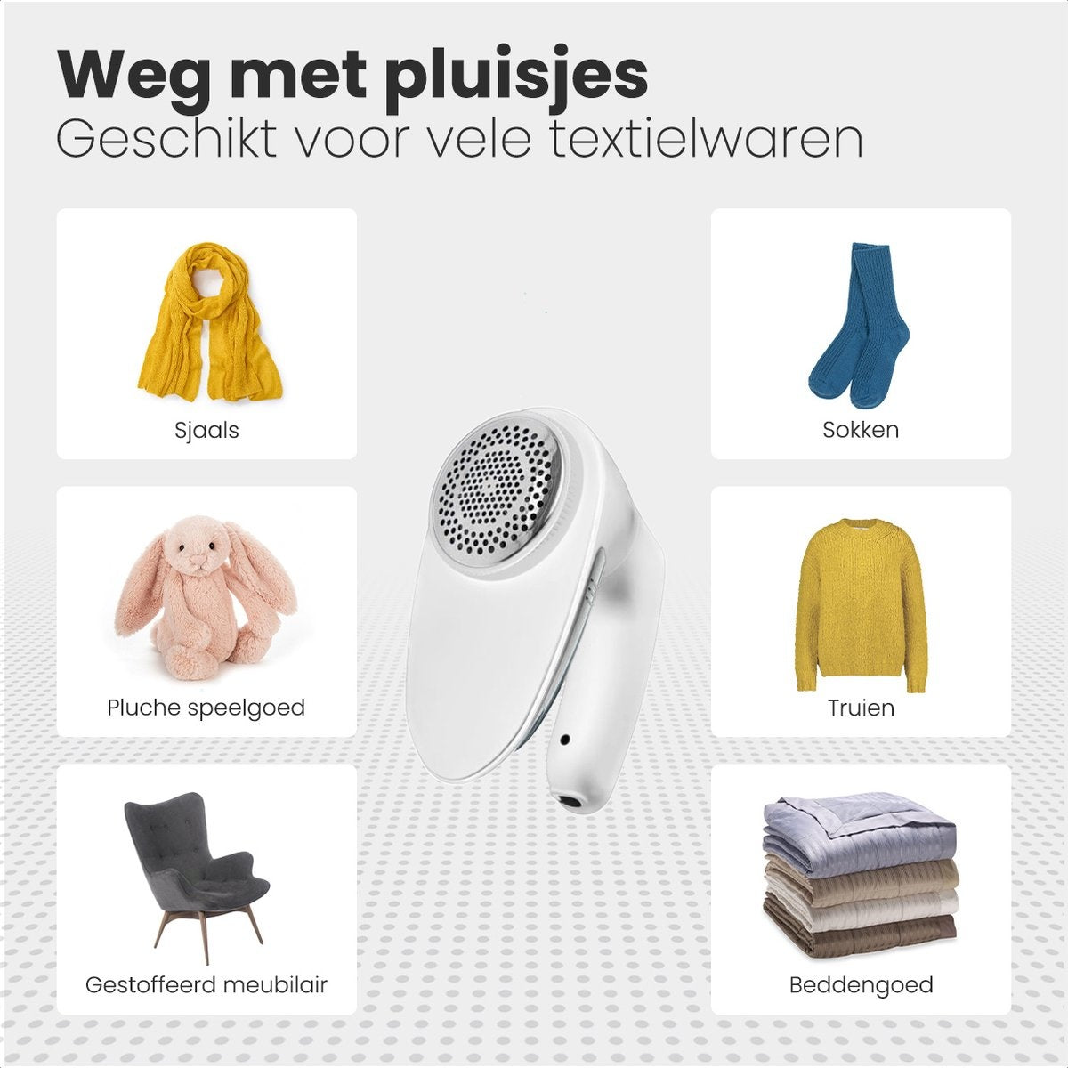 Auronic Electric Lint Remover - Sans fil - 2 accessoires supplémentaires - Blanc