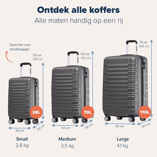 TRVLMORE Set de valises - 2 pièces - 38L (bagage à main) + 110L - Gris foncé