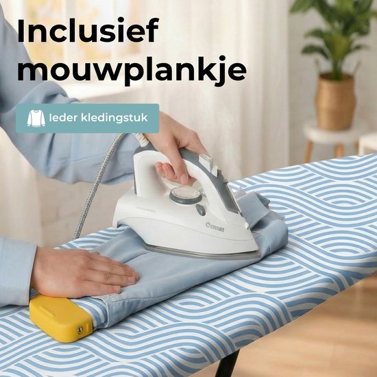 STAUS&BACH Planche à repasser X - pour générateur de vapeur - 122 x 43,5 cm - Avec planche à repasser les manches et support pliable - Réglable en hauteur de 76 à 96 cm - Avec support pour générateur de vapeur et fer à repasser à vapeur - Bleu - Ironiq Pr