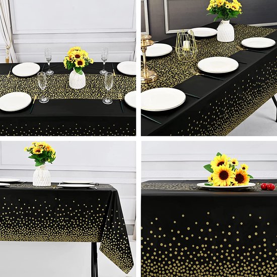 Partizzle 2x nappe plastique jetable - Décorations d'anniversaire - Décoration 50 ans Abraham Sarah - Articles de Noël anciens et nouveaux 2025 / Nouvel An - Noir et or - 274 x 137 cm