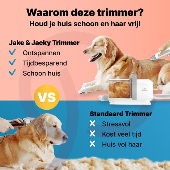 Jake and Jacky Professional Dog Clippers for Thick Coat 15 Piece - Animal Clippers with Suction - Suction & Trim - Cat Clippers - Silent Design - Dog & Cat Trim Kit - incl. Storage Tray