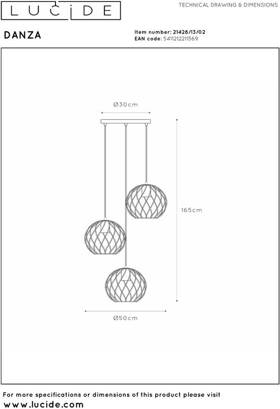 Lucide DANZA - Suspension - Ø 50 cm - 3xE27 - Or mat / Laiton