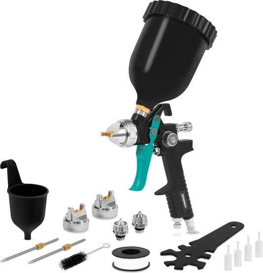 VONROC PRO Pulvérisateur de peinture - Pistolet à peinture - design HVLP - réservoir de 600ml - 3 buses incluses - 2-10 bar - raccord universel EURO/DIN 7.2mm